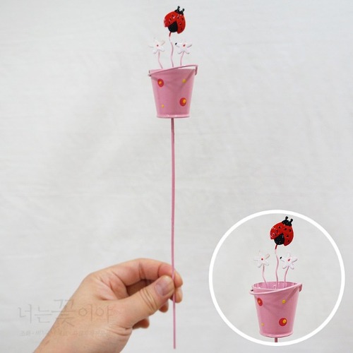 철제픽 물통 핑크/화분꽂이 장식 꾸미기재료-피우다랩