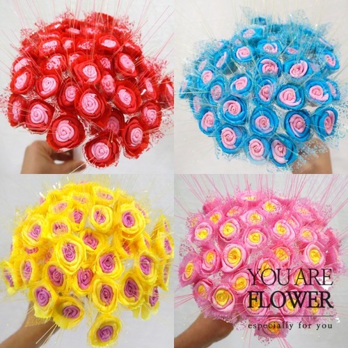 광섬유 꽃다발 40송이/EVA 장미스펀지꽃 사탕부케재료-피우다랩